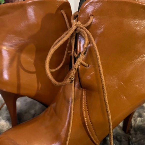 Cognac Laced Up Heel Boots - Picture 3 of 8